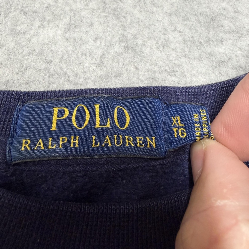 Polo Ralph Lauren Sweatshirt Mens XL Blue Polo Bear Fleece Crewneck Pullover - Picture 2 of 6